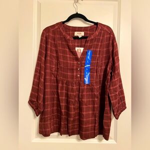 Women's Wrangler Red Burgundy Plaid Blouse, Large